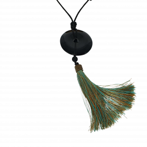 Dije dona de cristal de obsidiana borla multicolor -verde-