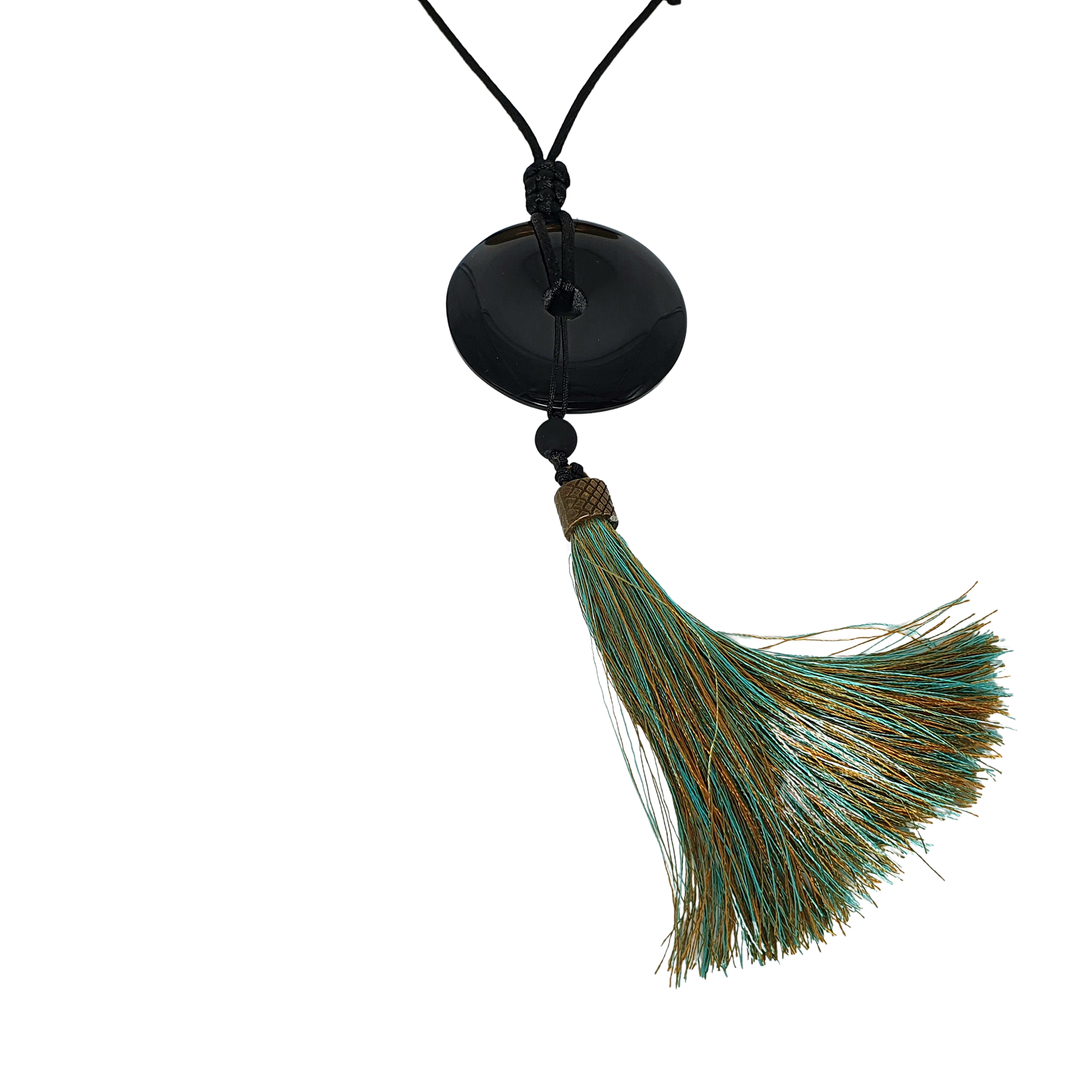 Dije dona de cristal de obsidiana borla multicolor -verde-